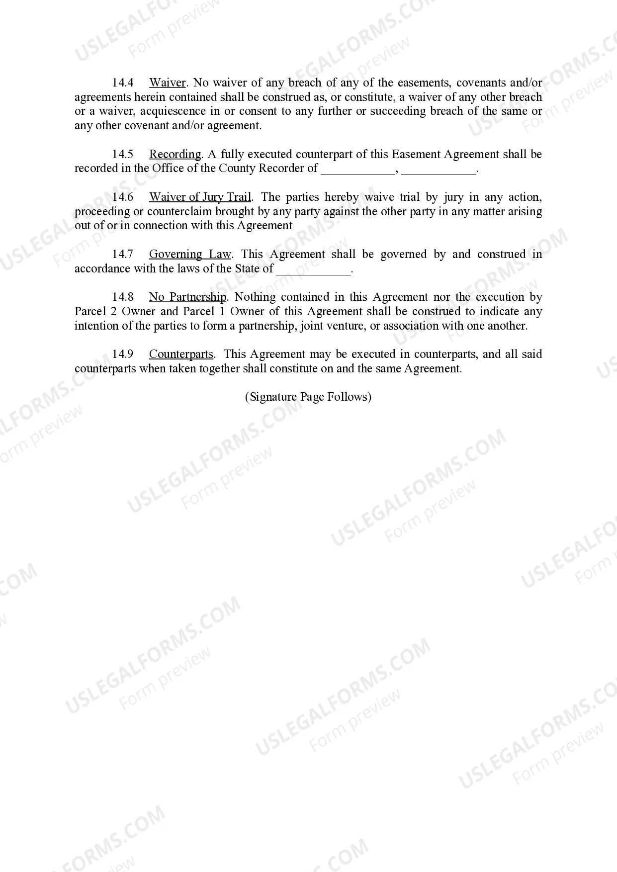 Preview Easement Agreement