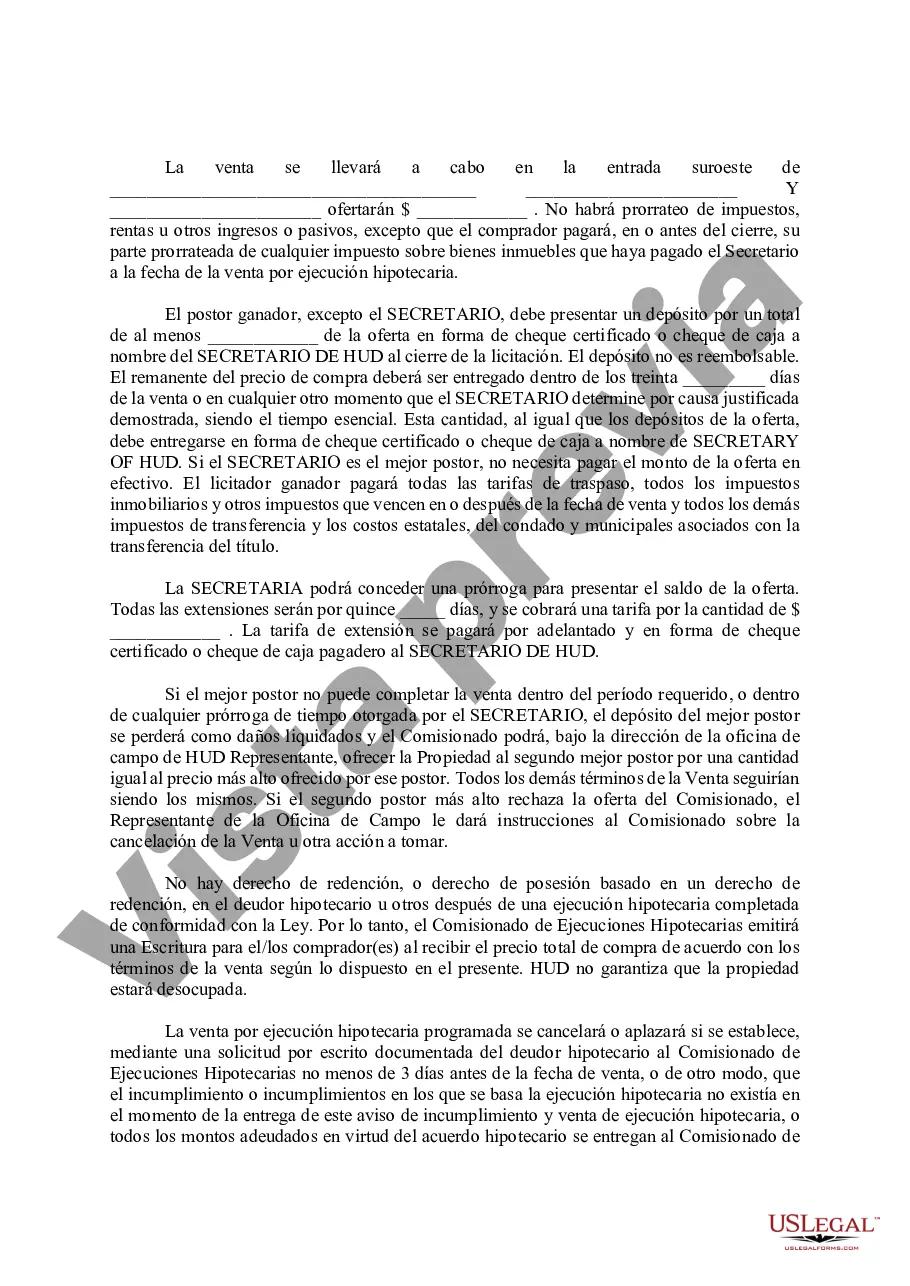 Preview Aviso de Incumplimiento y Venta de Ejecución Hipotecaria