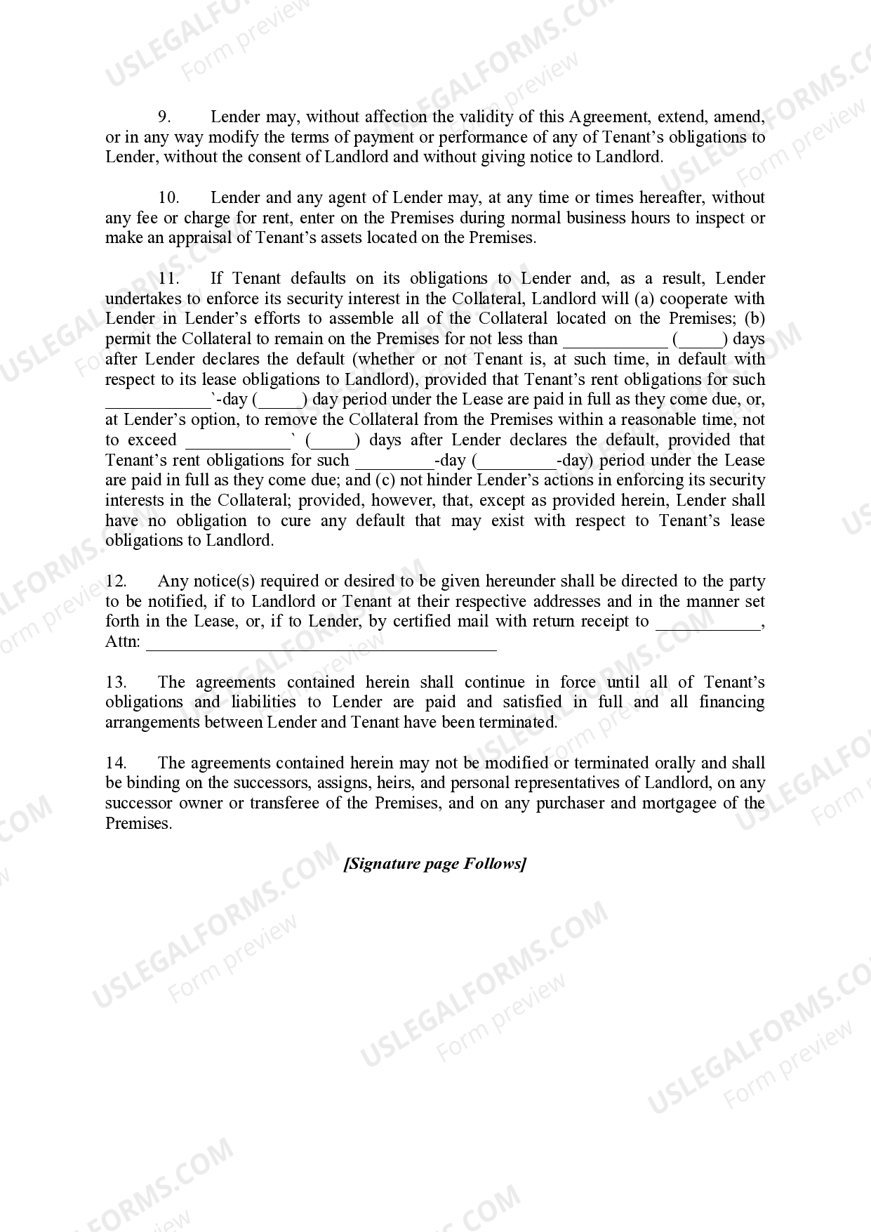 Naperville Illinois Landlords Waiver and Consent US Legal Forms