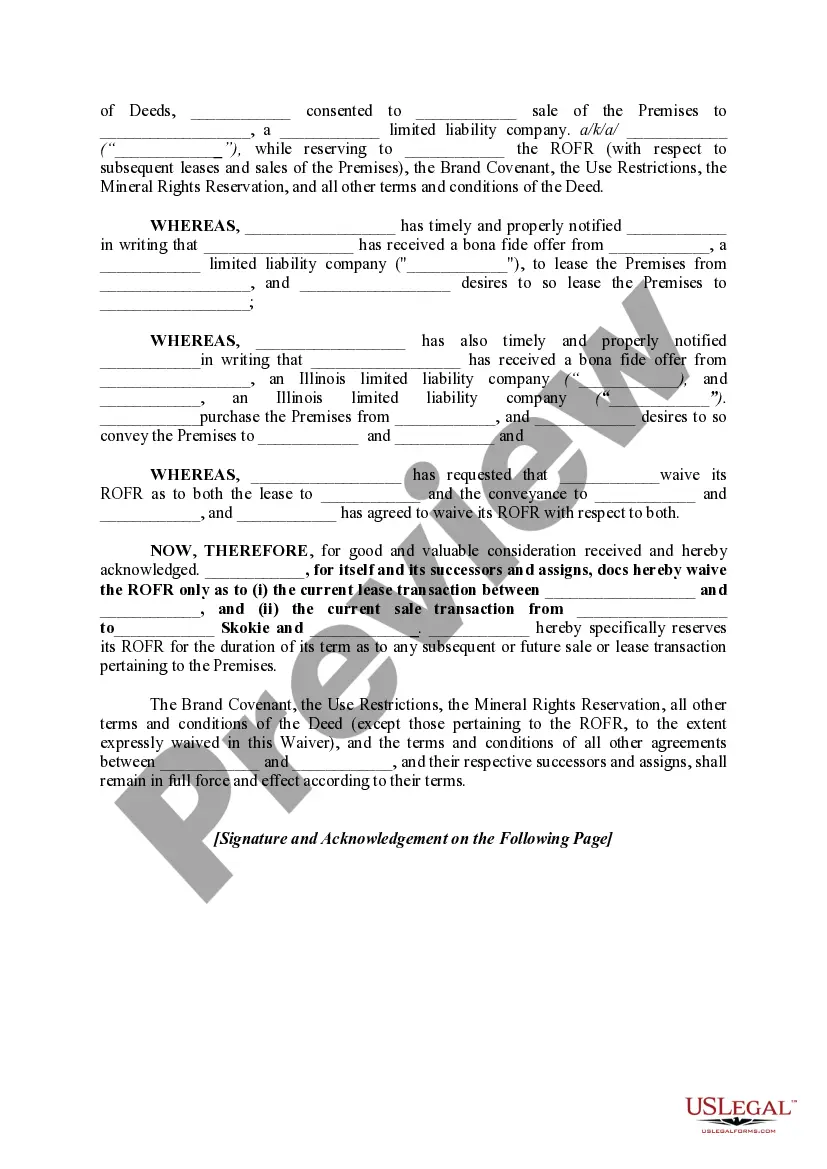 Get Waiver of Right of First Refusal Preview Waiver of Right of First Refusal