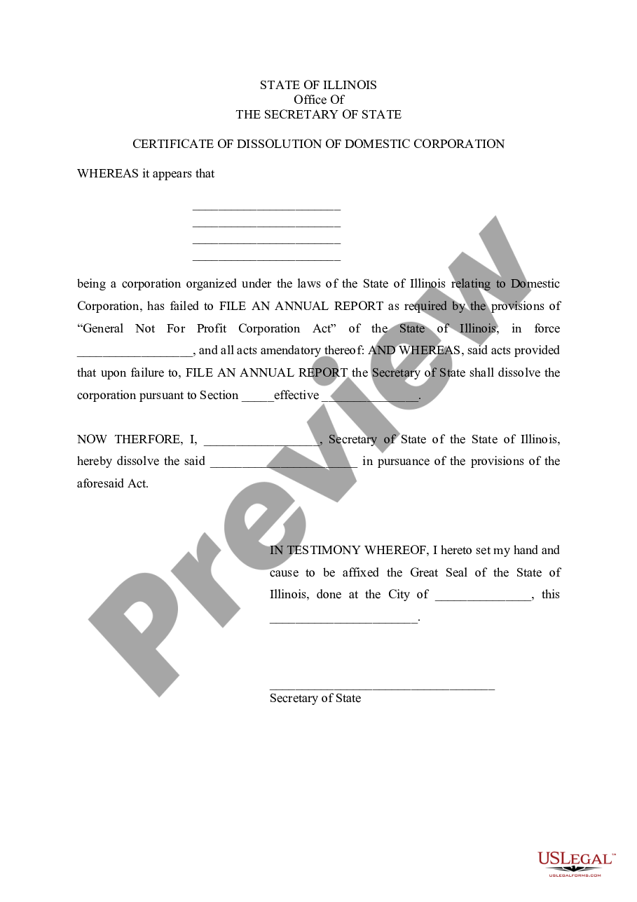Illinois Certificate of Dissolution of Domestic Corporation
