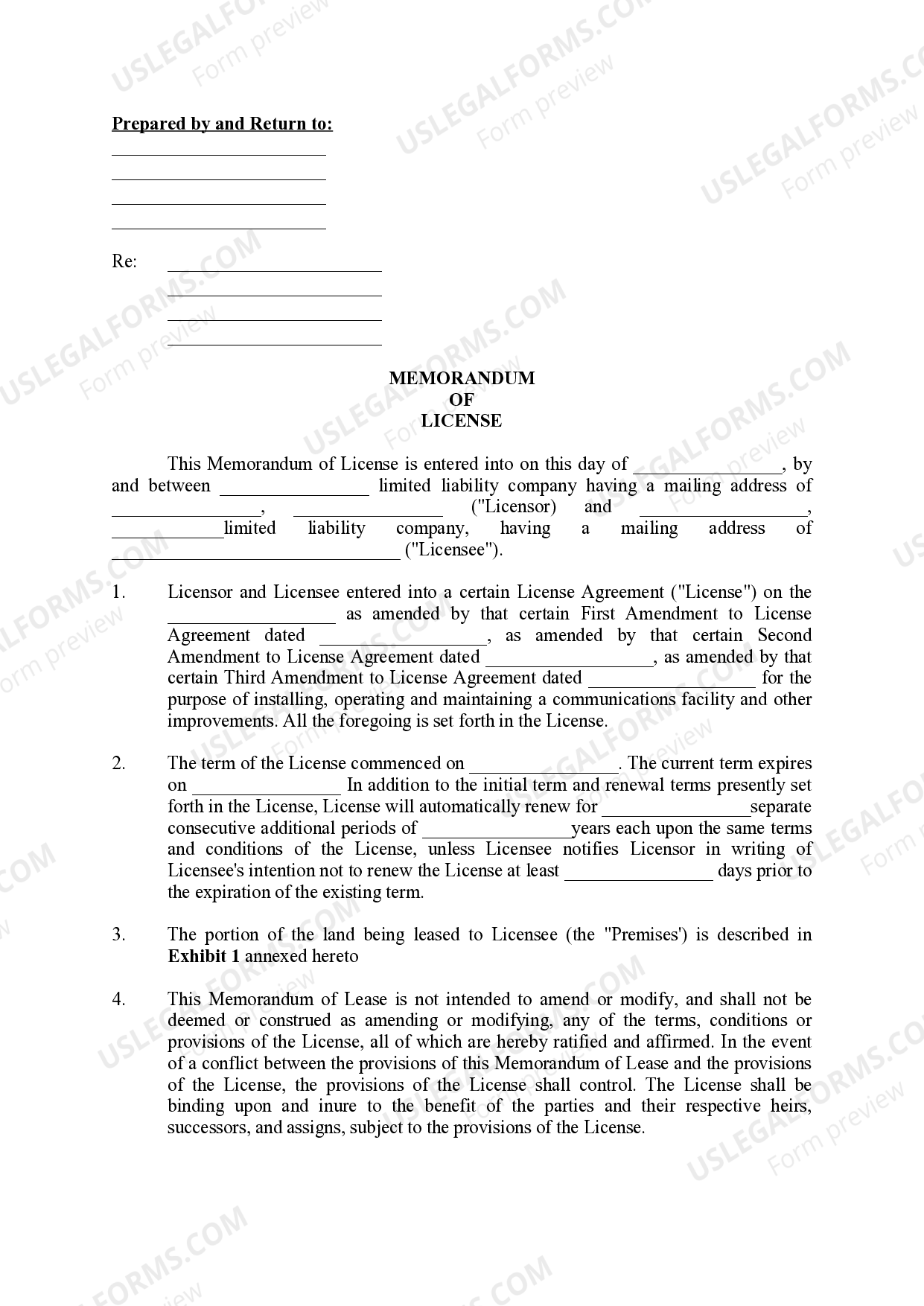 Illinois Memorandum of License US Legal Forms
