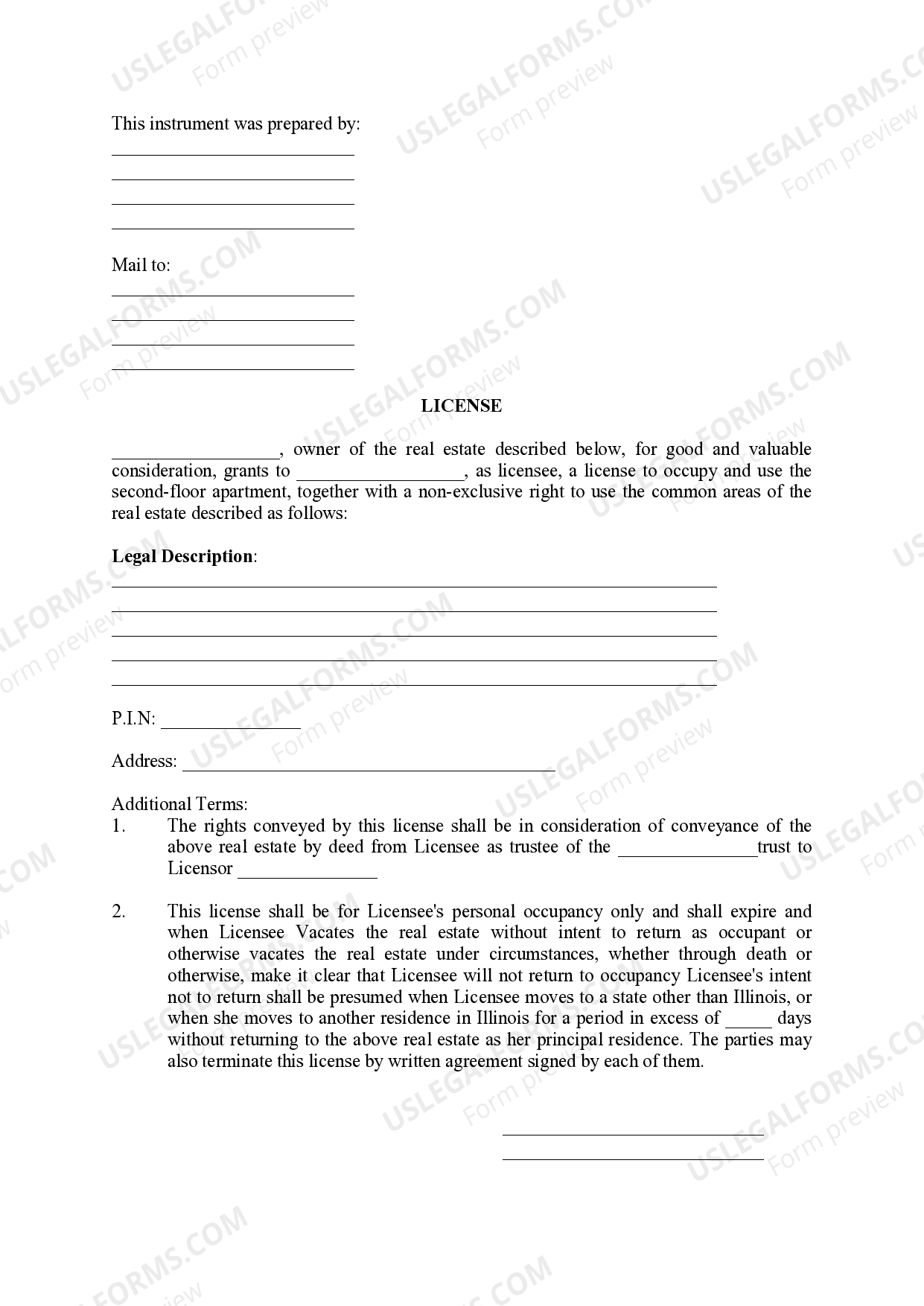 Illinois License To Occupy US Legal Forms