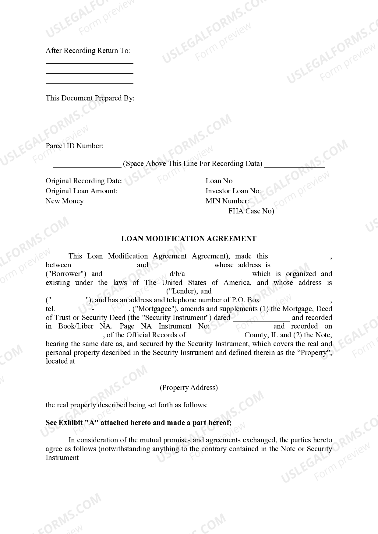 Illinois Loan Modification Agreement US Legal Forms