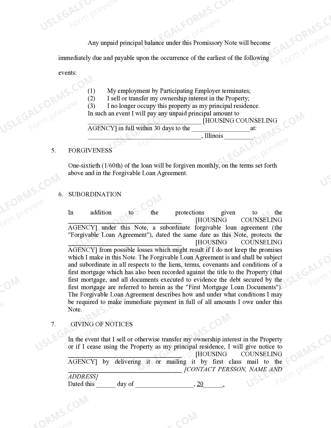 Preview Forgivable Loan and Promissory Note