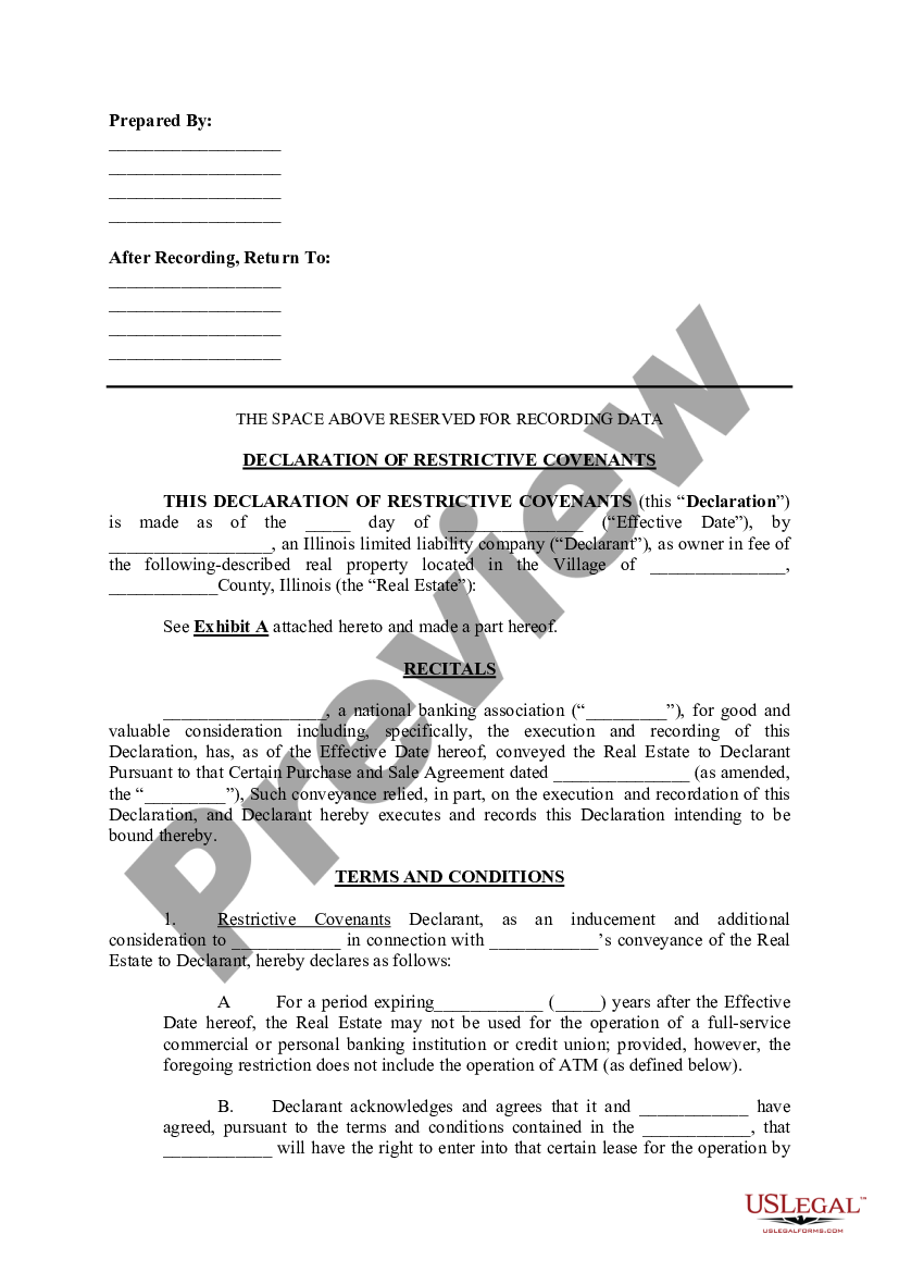 Chicago Illinois Declaration of Restrictive Covenants | US Legal Forms