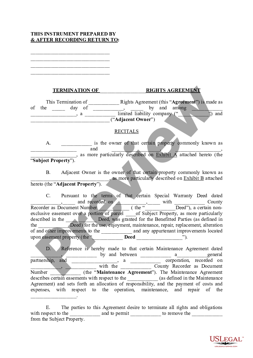 Illinois Termination of Rights Agreement | US Legal Forms