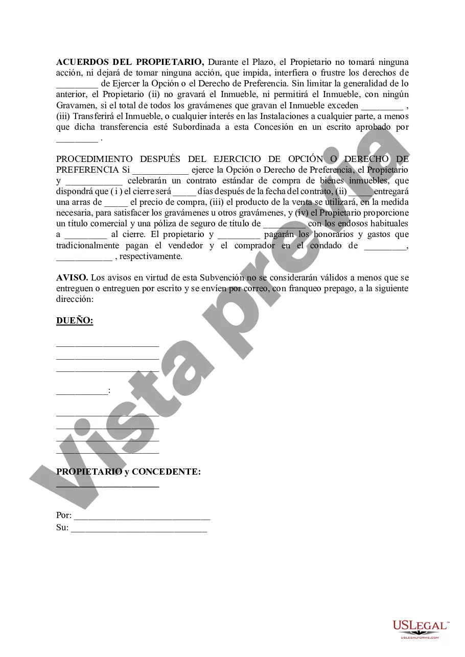 Preview Otorgamiento de opción y derecho de preferencia