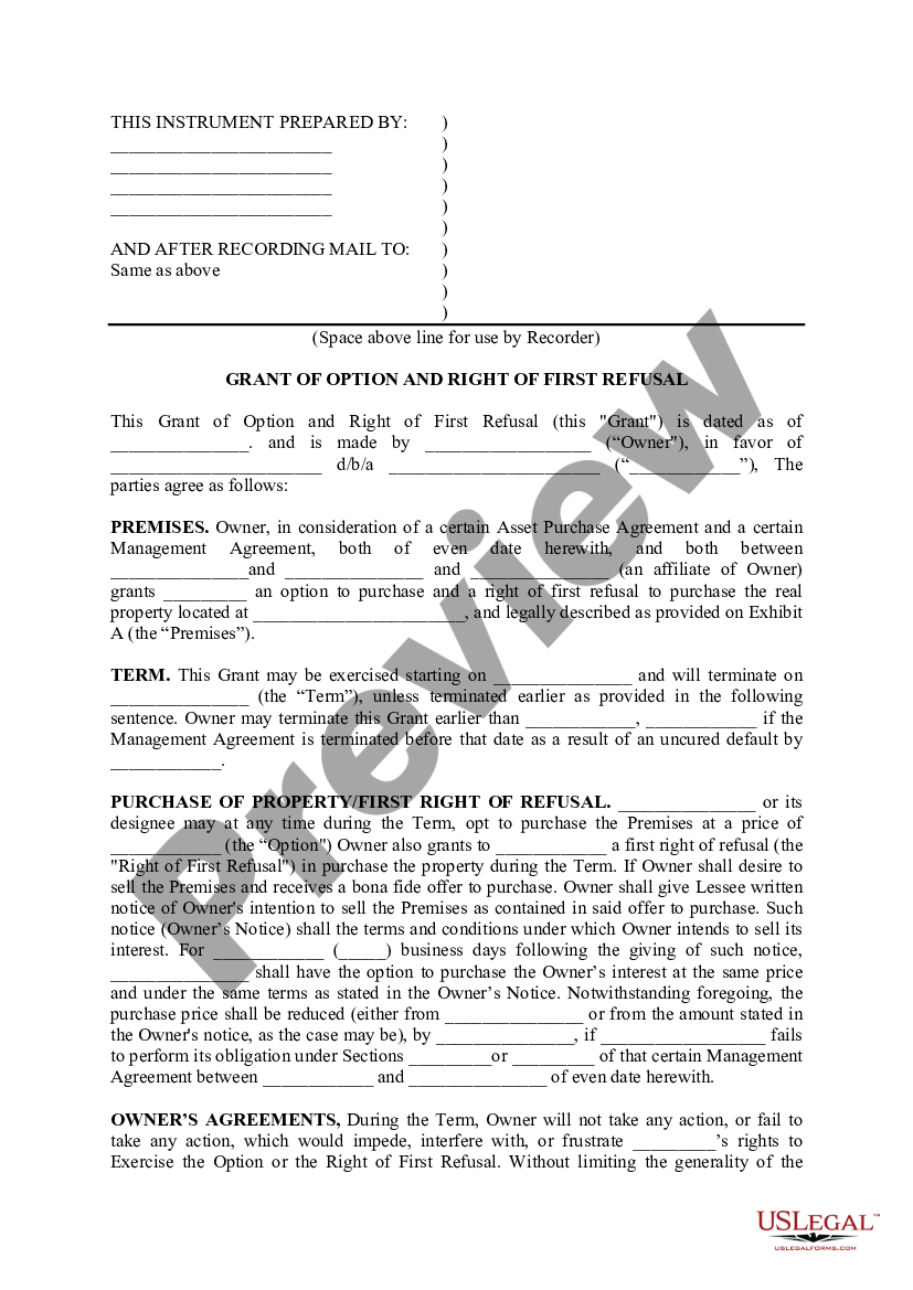 Right Of First Refusal In Lease Agreement US Legal Forms