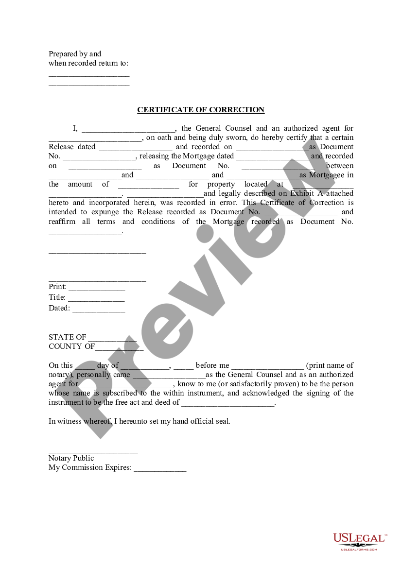 Illinois Certificate Of Correction Us Legal Forms 5296