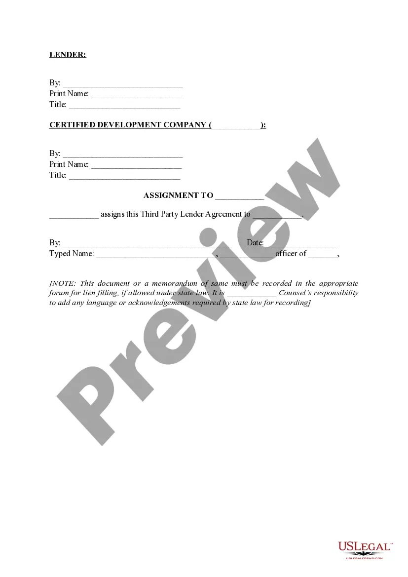 Preview Third Party Lender Agreement