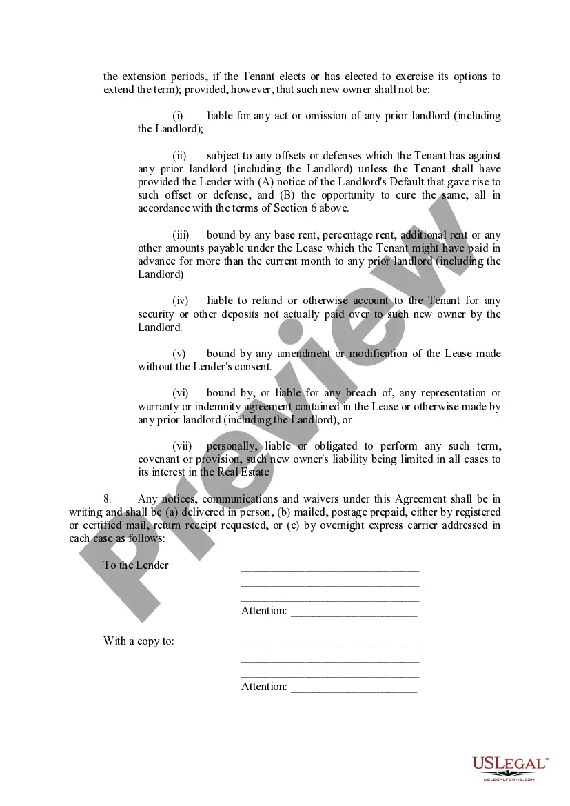 Preview Subordination, Non-DisturbanceAnd Attornment Agreement