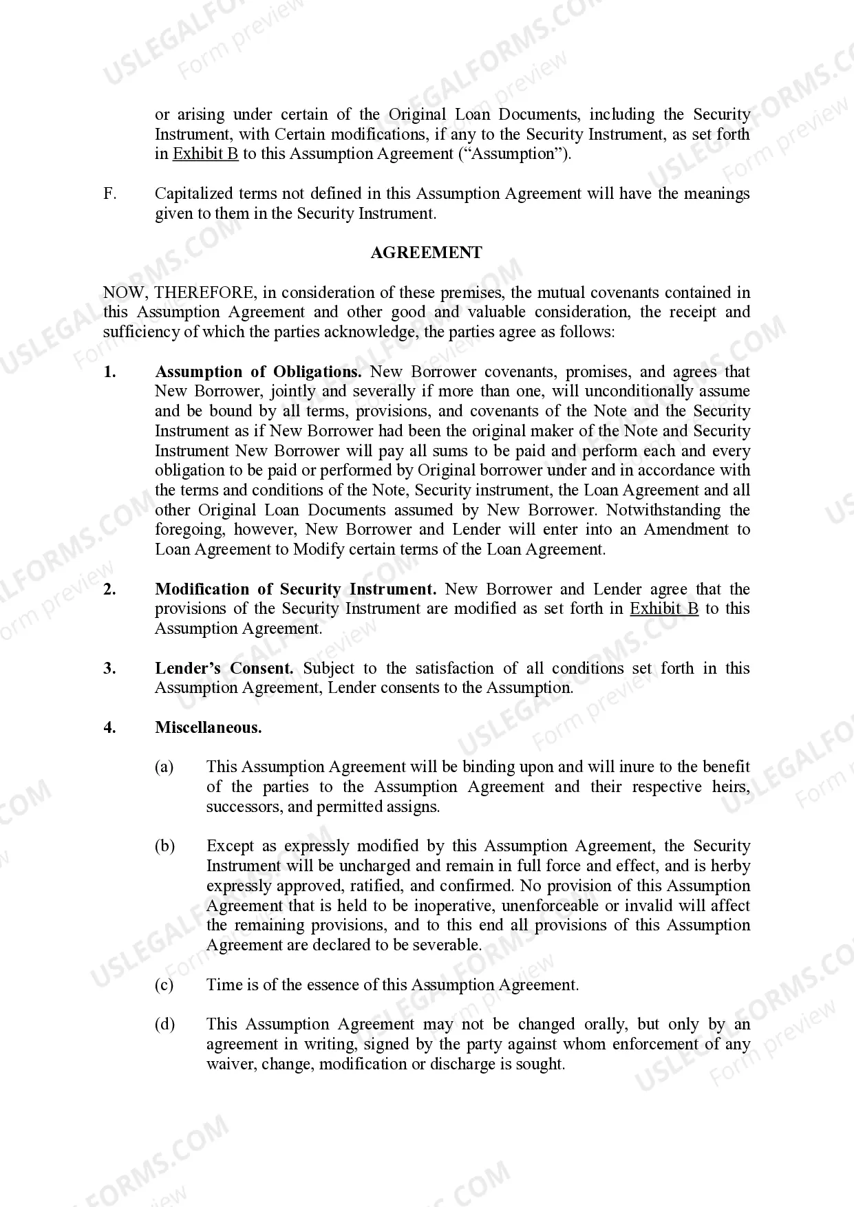 Preview Assumption Agreement