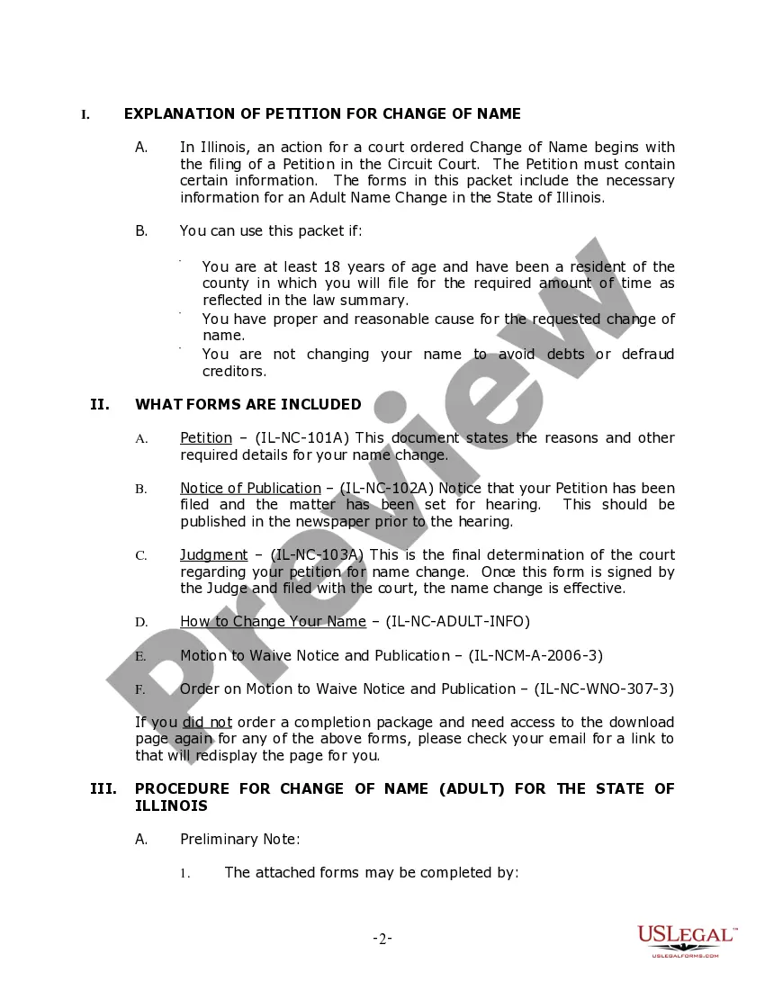 Preview Illinois Name Change Instructions and Forms Package for an Adult