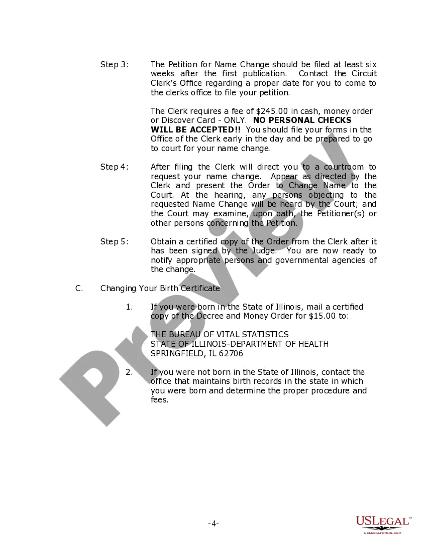 Preview Illinois Name Change Instructions and Forms Package for an Adult