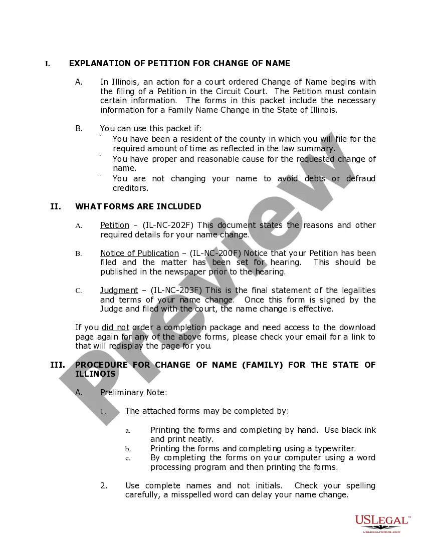 Preview Illinois Name Change Instructions and Forms Package for a Family