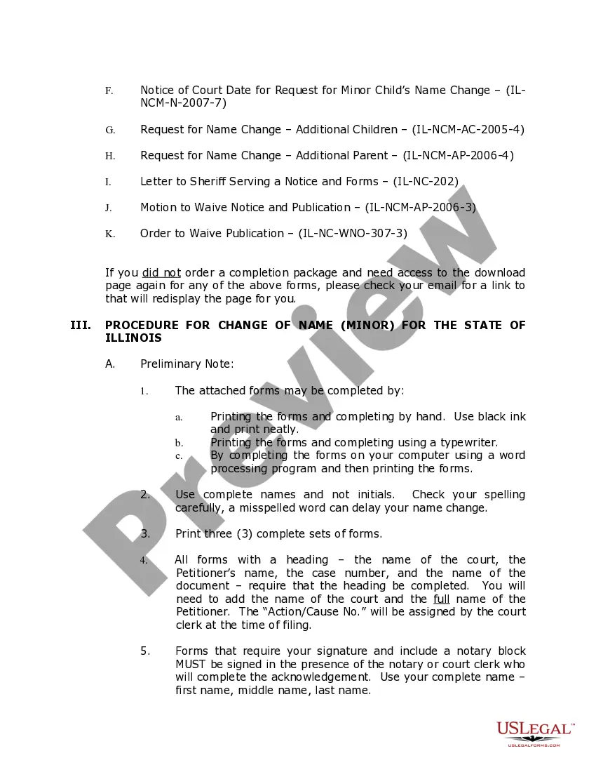 Preview Illinois Name Change Instructions and Forms Package for a Minor