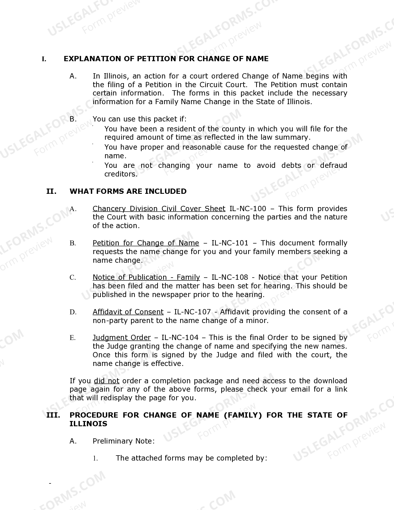 Joliet Illinois Name Change Instructions And Forms Package For A Family 