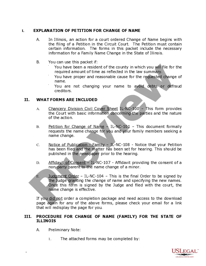 Preview Illinois Name Change Instructions and Forms Package for a Family in Cook County ONLY