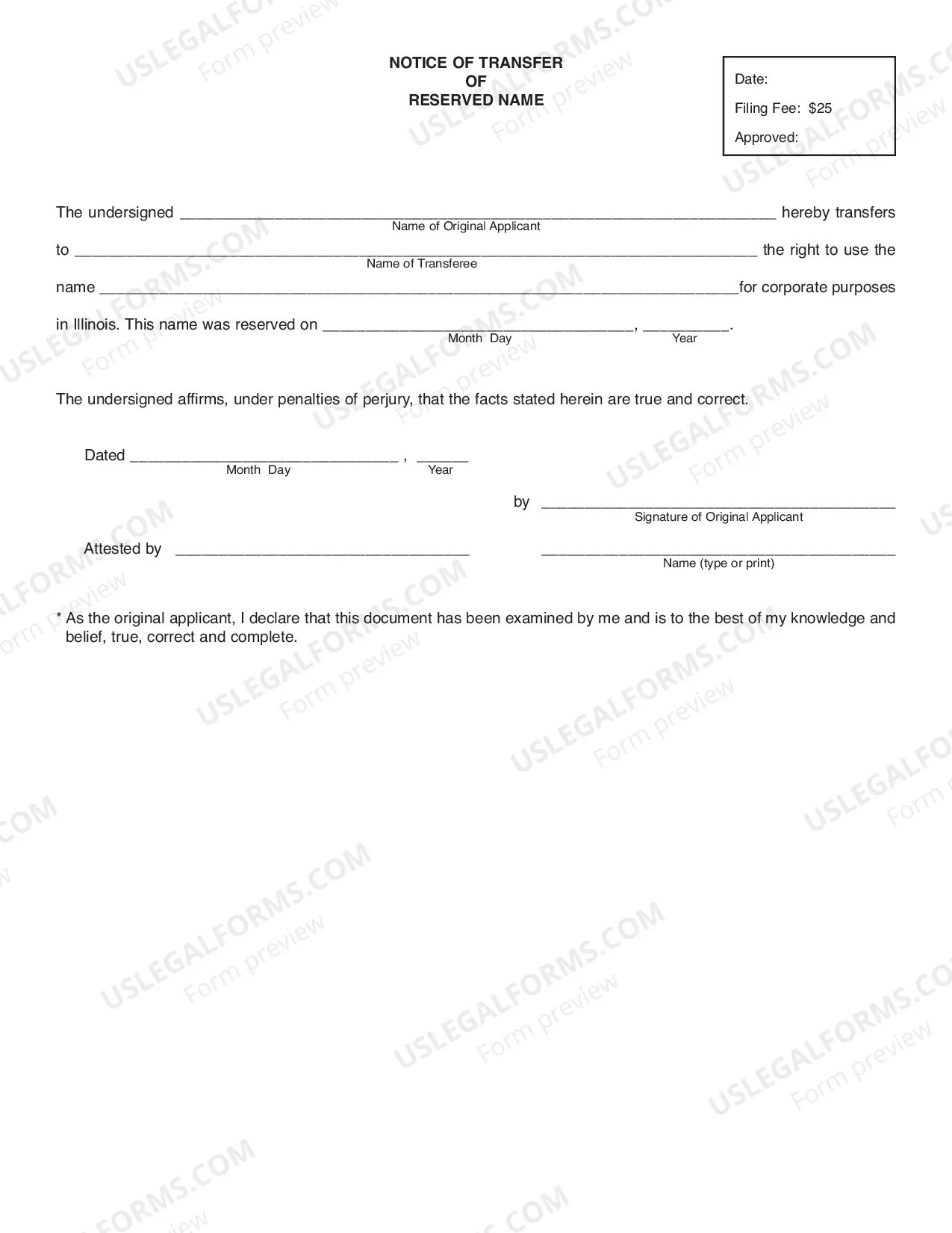 Preview Corporate Name Reservation for Illinois Corporation