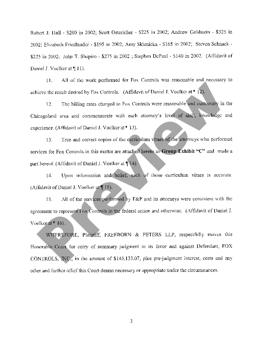 Elgin Illinois Motion For Summary Judgment Against Defendant US Legal