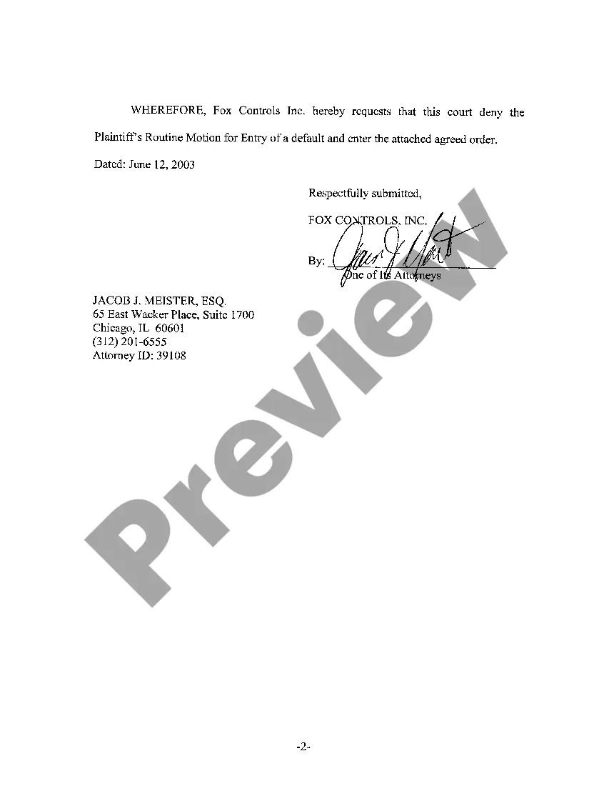 Preview A08 Defendant's Objection To Plaintiff's Routine Motion For Entry Of Default And Entry Of Agreed Order