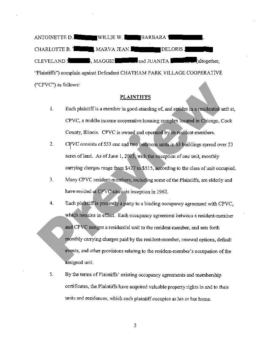 Preview A01 Verified Complaint For Declaratory And Injunctive Relief regarding Affordable Cooperative Housing