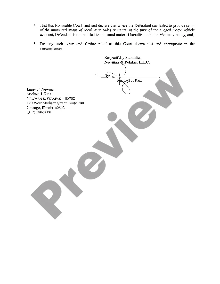 Get A01 Complaint For Declaratory Judgment regarding Uninsured Motorist Coverage Determination for Rental Car Preview A01 Complaint For Declaratory Judgment regarding Uninsured Motorist Coverage Determination for Rental Car
