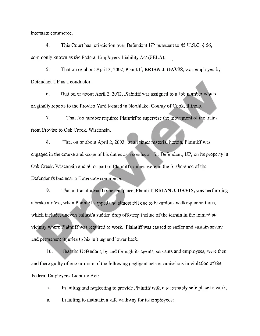 Preview A02 Complaint By Railroad worker for injuries