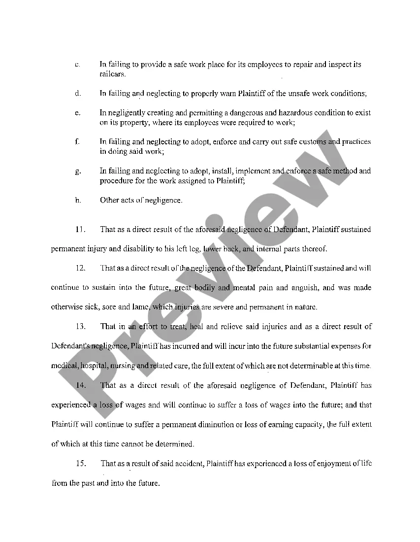 Preview A02 Complaint By Railroad worker for injuries