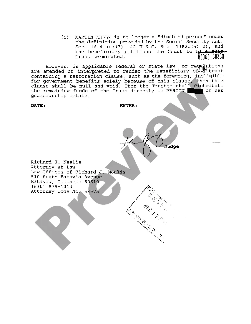 Preview A02 Order For Leave To Create Petition To Authorize The Transfer Of The Estate To The Special Needs Trust