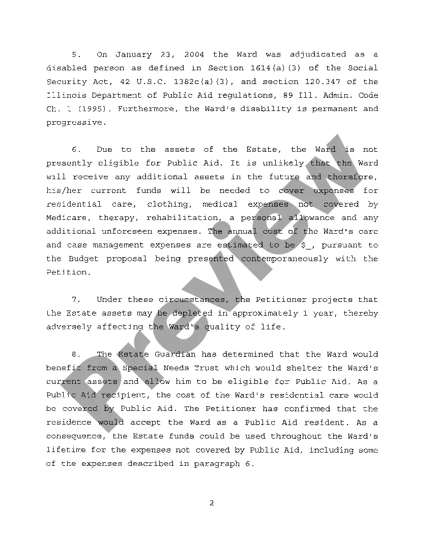 Preview A01 Petition To Authorize The Transfer Of The Estate To The Special Needs Trust with Draft of Trust Attached