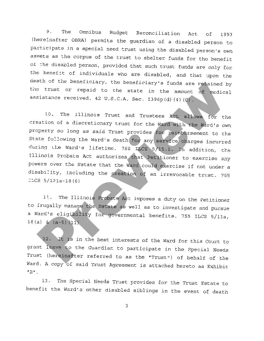 Preview A01 Petition To Authorize The Transfer Of The Estate To The Special Needs Trust with Draft of Trust Attached