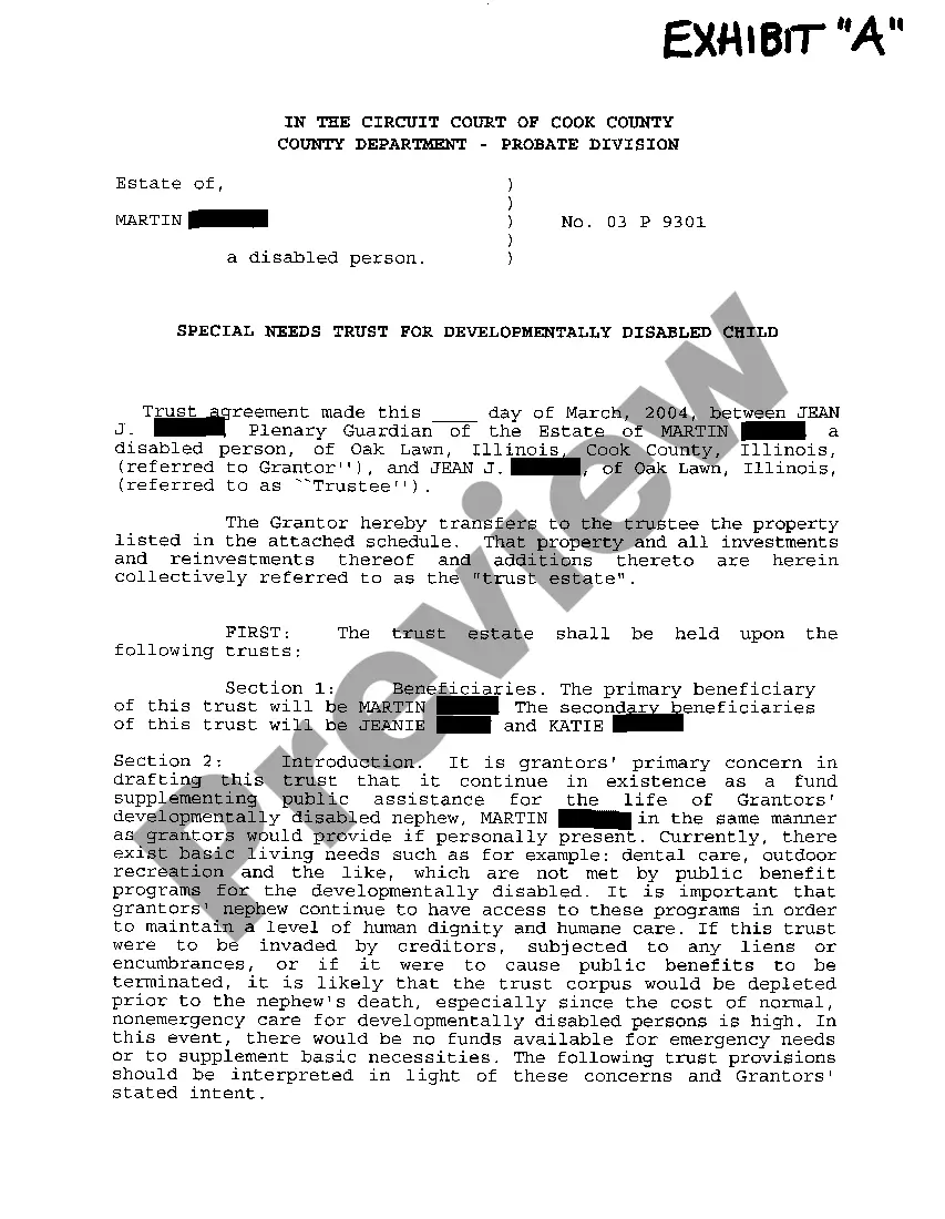 Preview A01 Petition To Authorize The Transfer Of The Estate To The Special Needs Trust with Draft of Trust Attached