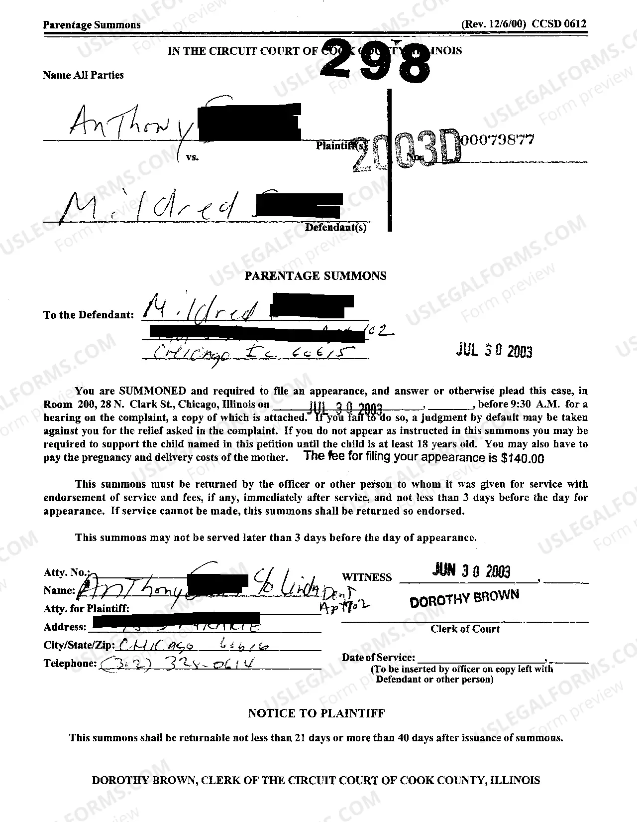 Preview A01 Parentage Summons