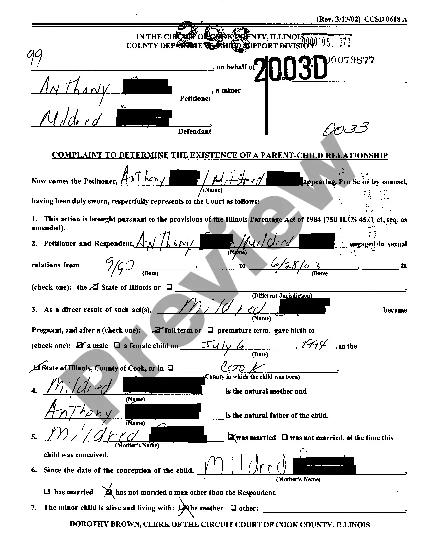 Preview A02 Complaint To Determine The Existence Of A Parent Child Relationship