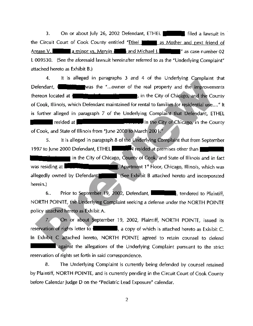 Get A01 Verified Complaint For Declaratory Judgment regarding Lead Paint Exclusion from Commercial Liability Policy Preview A01 Verified Complaint For Declaratory Judgment regarding Lead Paint Exclusion from Commercial Liability Policy