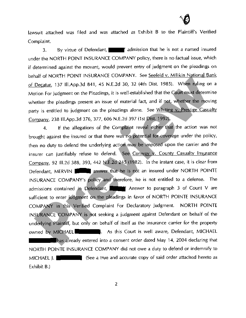 Illinois Motion For Judgment On The Pleading Illinois Motion Form