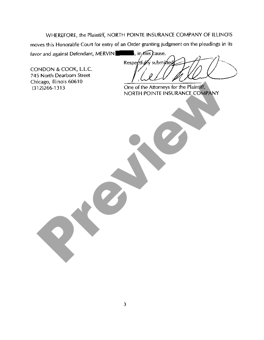 Illinois Motion For Judgment On The Pleading Illinois Motion Form