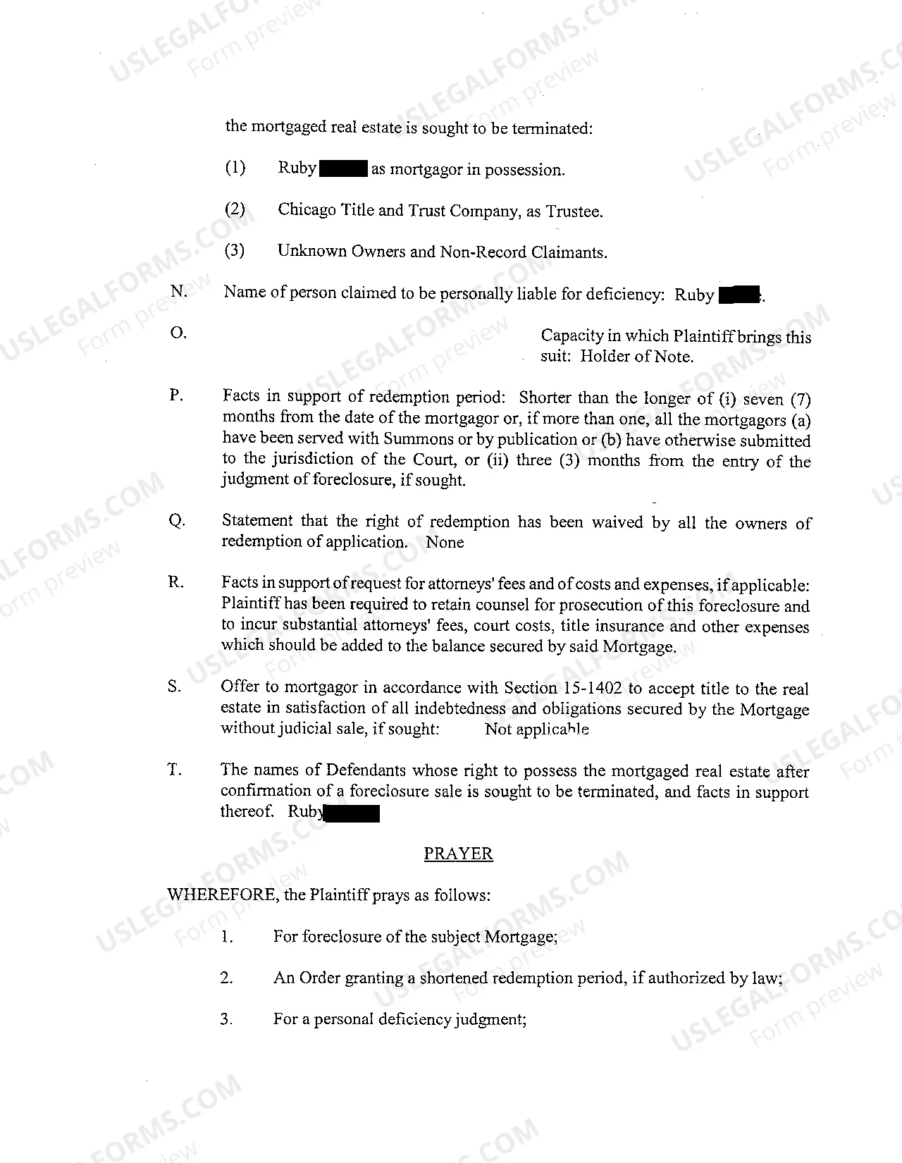 Preview A01 Complaint To Foreclose Mortgage