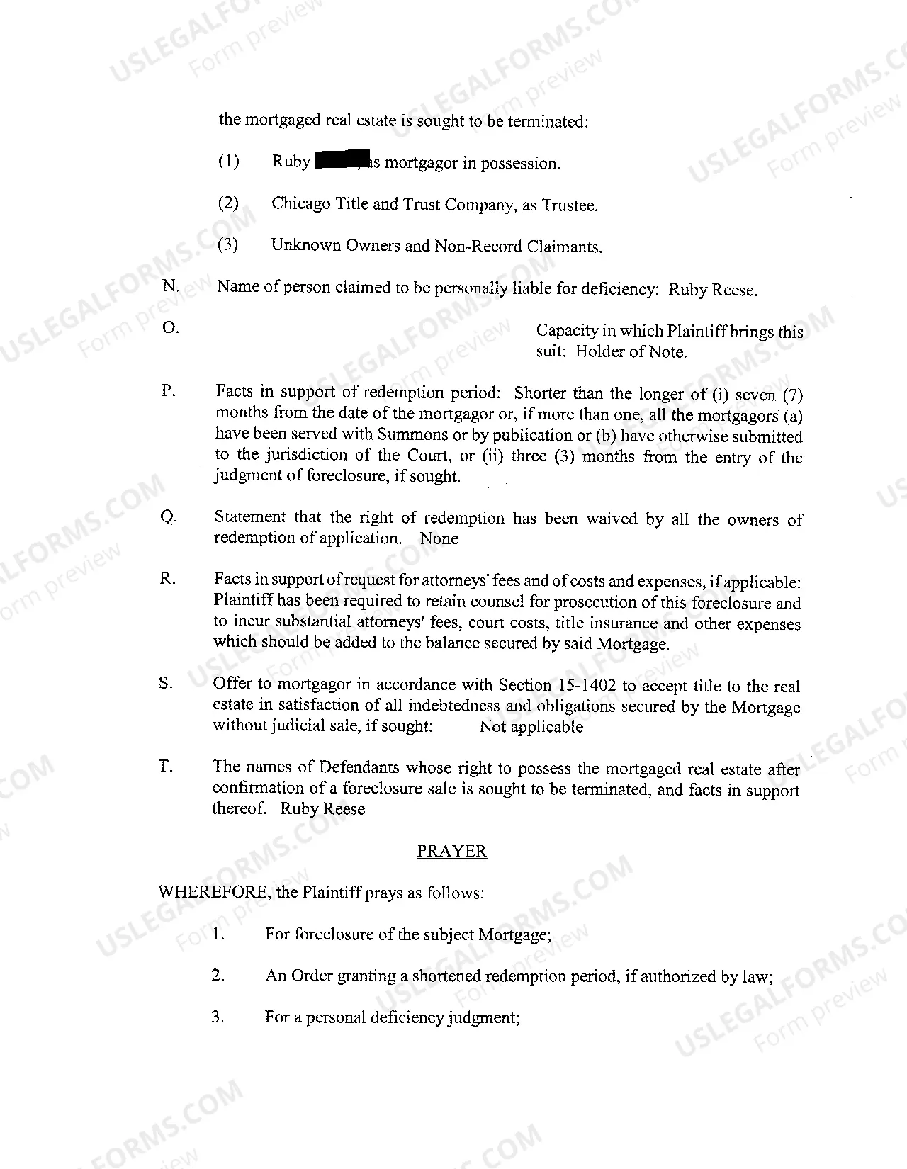 Preview A07 Complaint To Foreclosure Mortgage