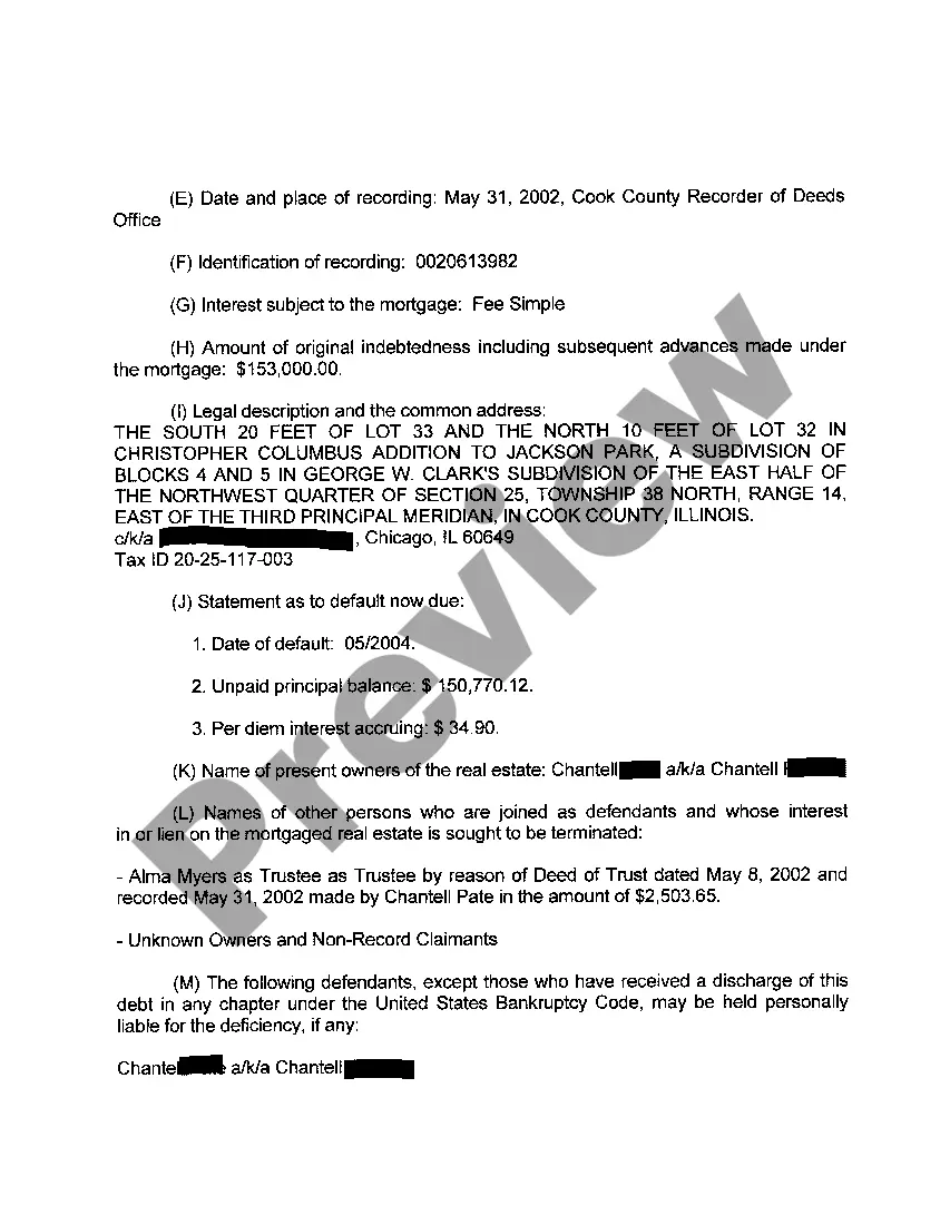 Preview A01 Complaint For Foreclosure