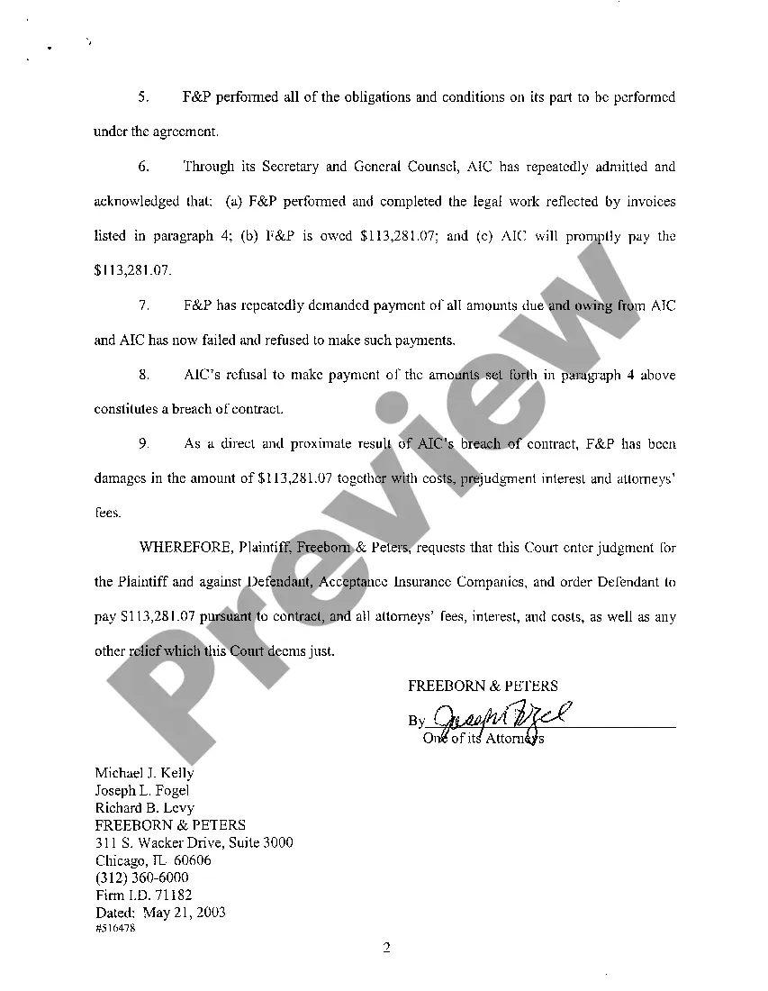 Get A01 Complaint For Breach Of Contract regarding Attorneys Fees Preview A01 Complaint For Breach Of Contract regarding Attorneys Fees