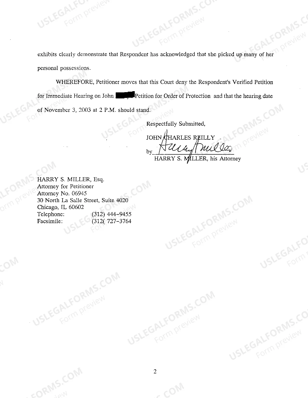 Preview A01 Petitioner's Response To Respondent's Verified Petition For Immediate Hearing Ex Parte