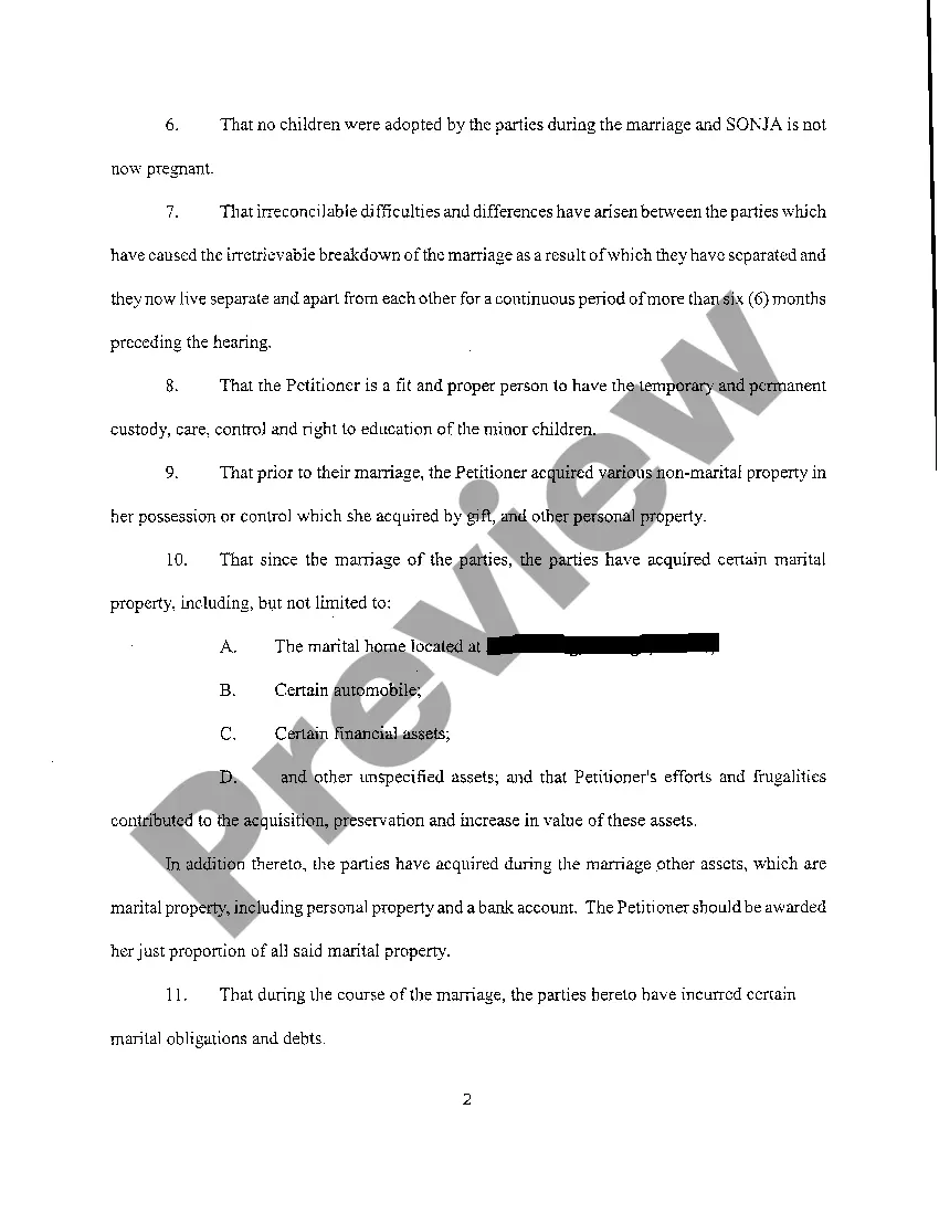 Preview A01 Petition For Dissolution Of Marriage