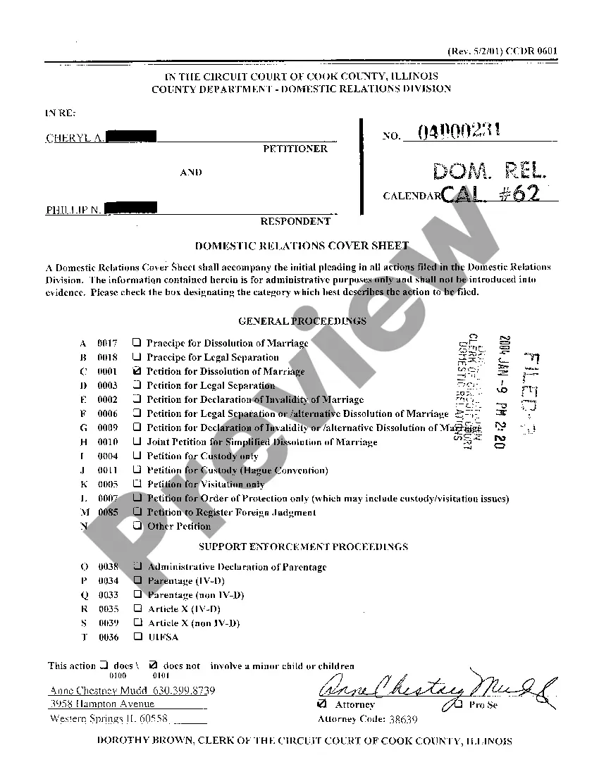Preview A01 Domestic Relation Cover Sheet