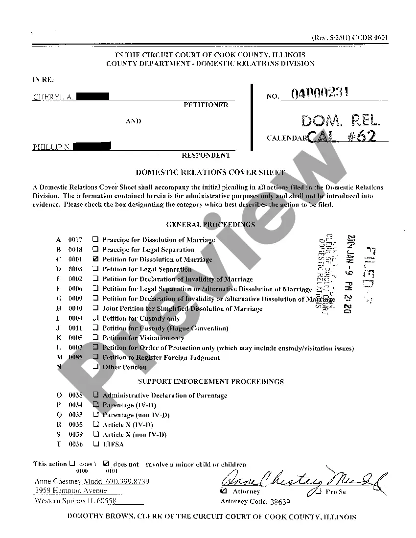 Preview A01 Domestic Relation Cover Sheet