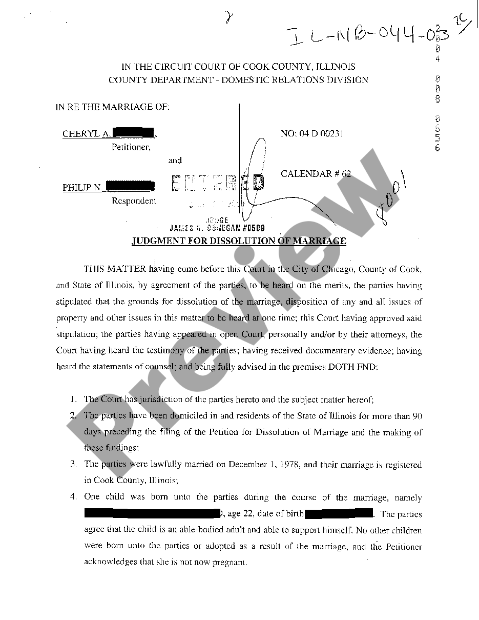 Rockford Illinois Judgment For Dissolution Of Marriage | US Legal Forms