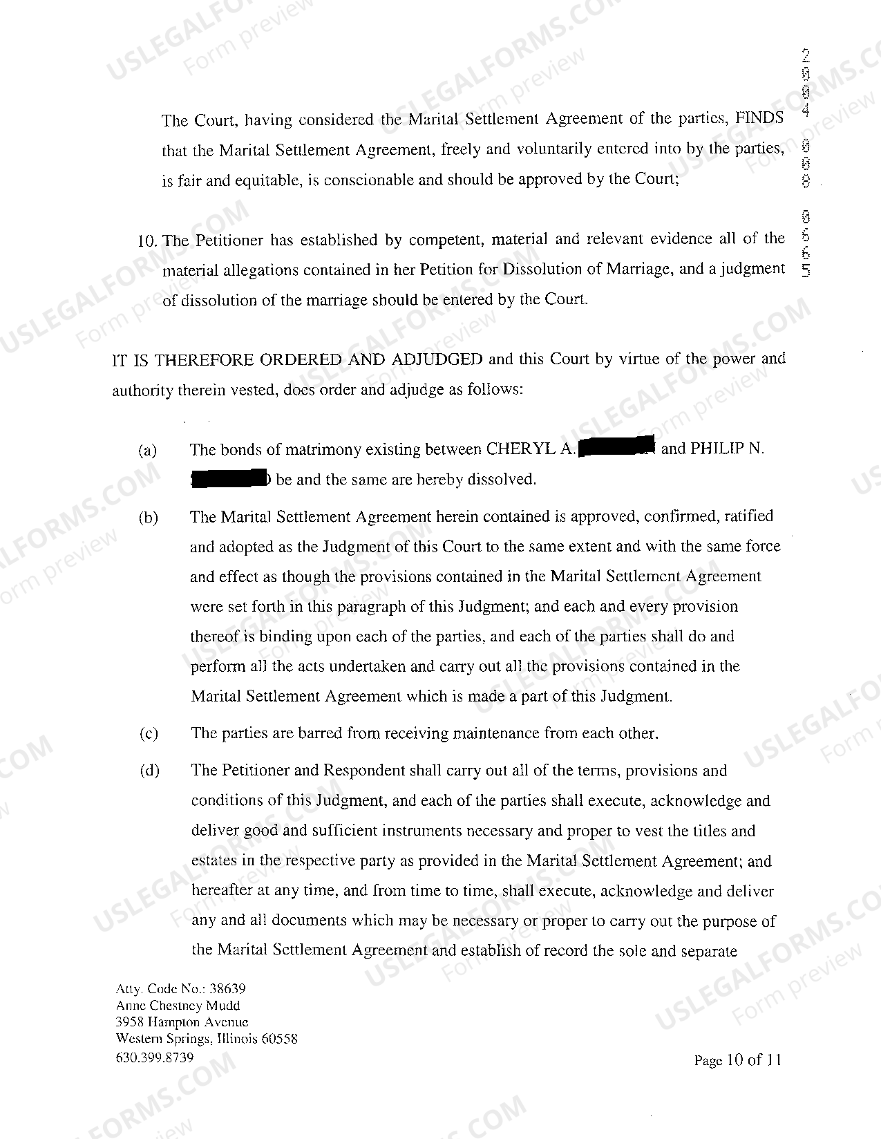 Illinois Judgment For Dissolution Of Marriage US Legal Forms