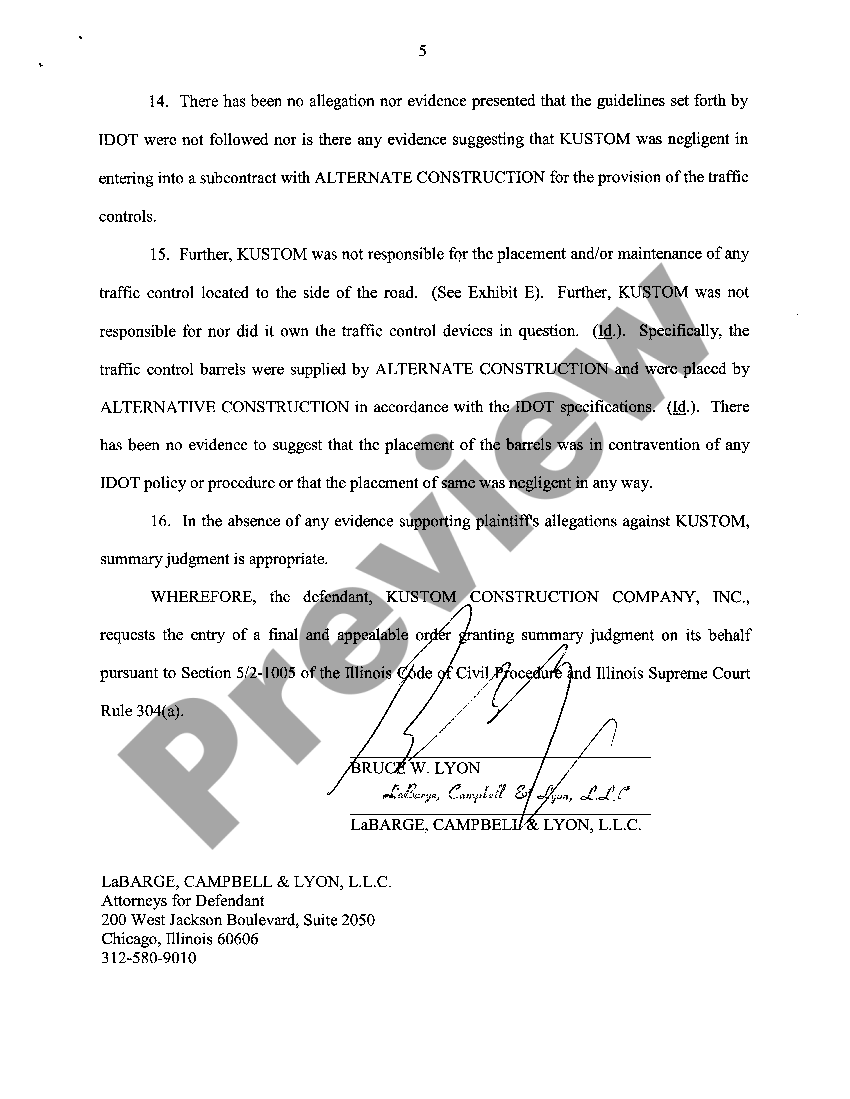 Chicago Illinois Motion For Summary Judgment Summary Judgment